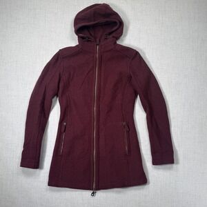 Frauenschuh Jacket Hooded Merino Wool Burgundy Fitted Zip Front Pockets Size 0